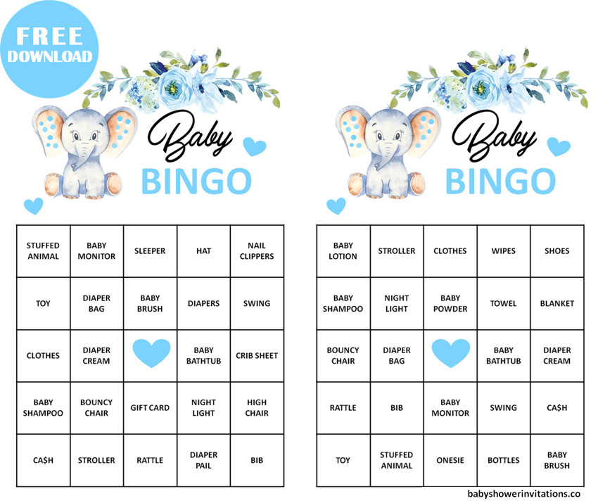 Elephant Baby Shower Bingo Free Printable