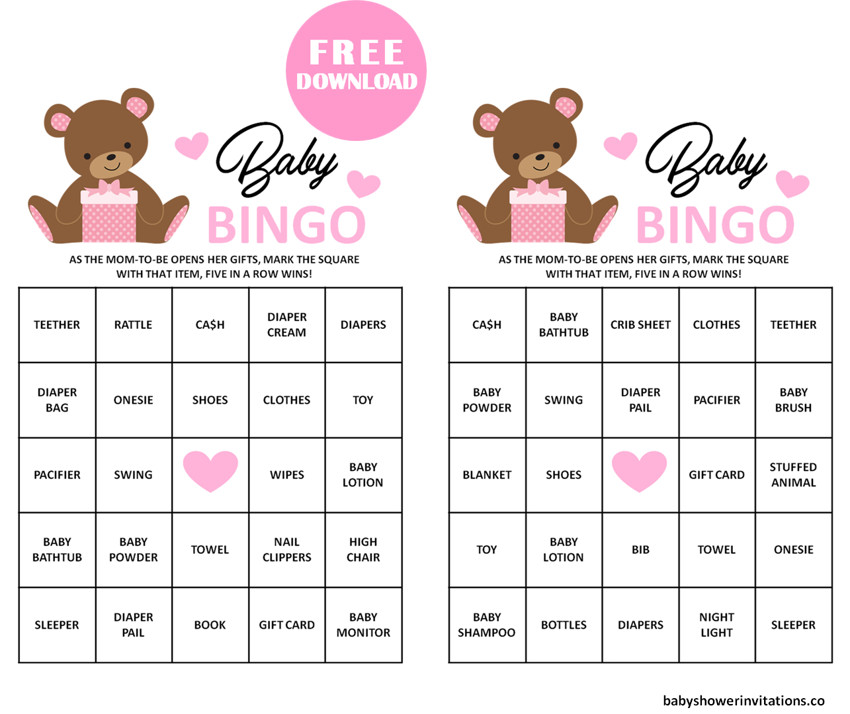 free printable baby shower bingo cards