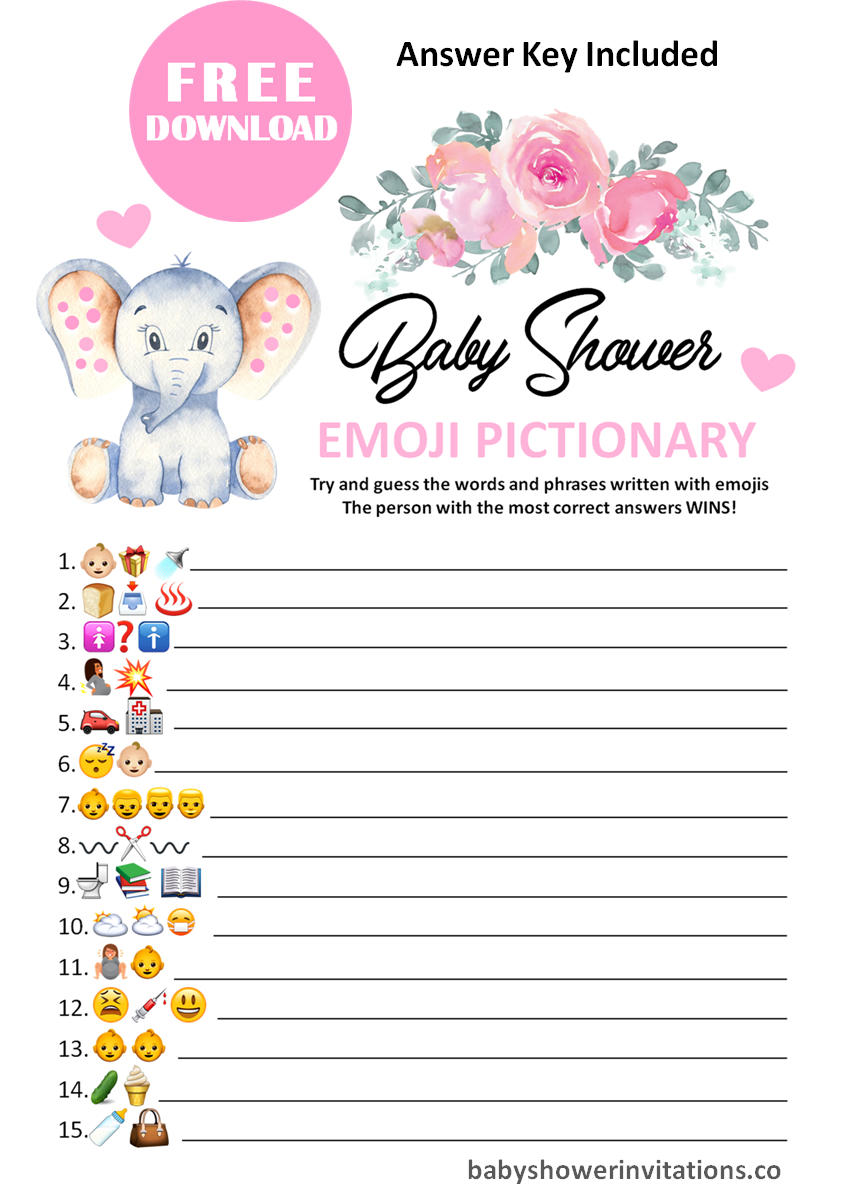 FREE Printable Baby Shower Emoji Pictionary For Printing