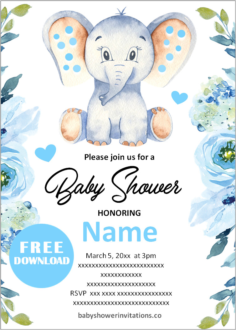 Boy Elephant Baby Shower Blank Invitations