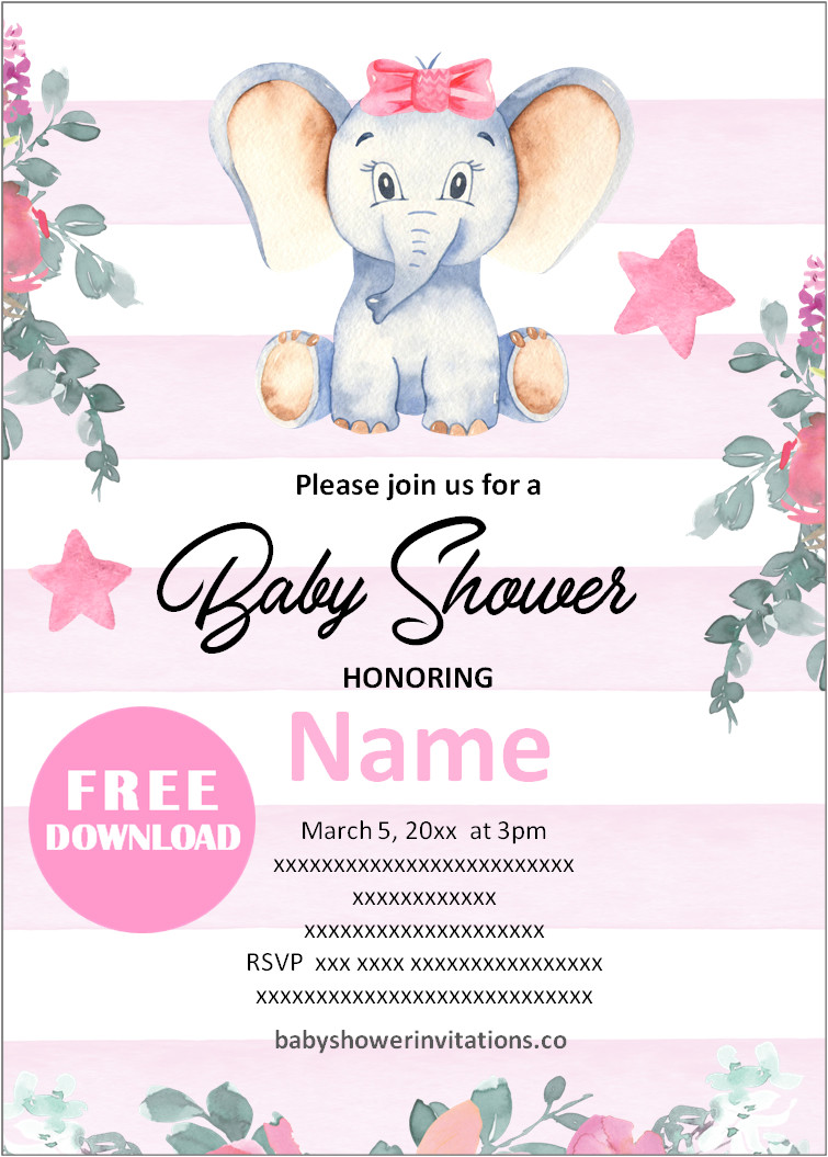 Pink Elephant baby shower invitation